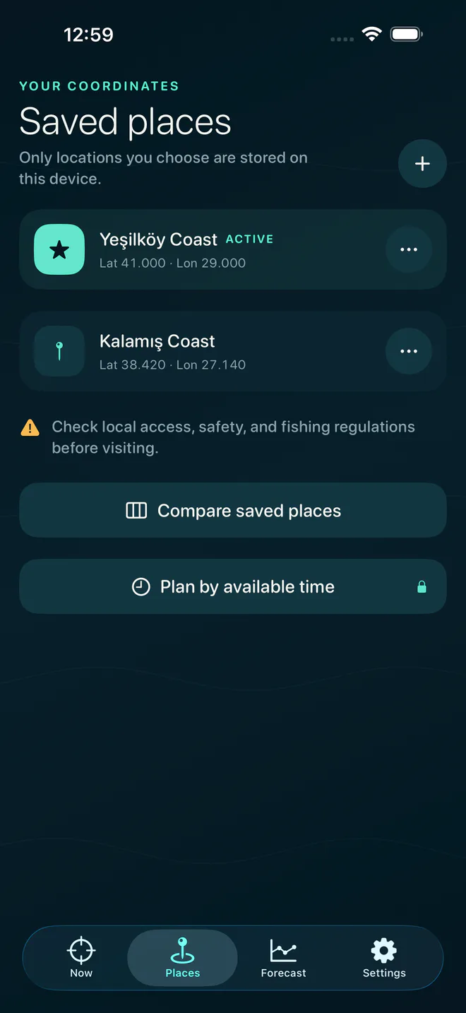 Plan around coordinates that matter to you. — WindLine app screen